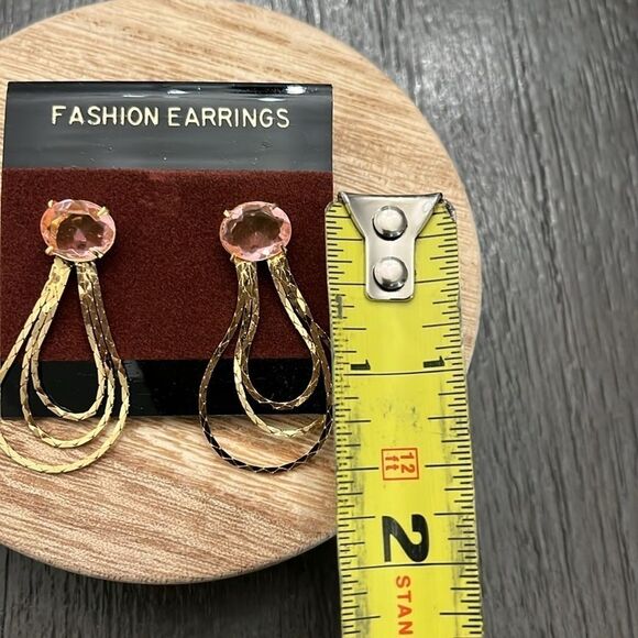 NWT Fashion Earrings Drop Dangle Earrings - Pink Gold - Elegant Bold Jeweled - Picture 5 of 5